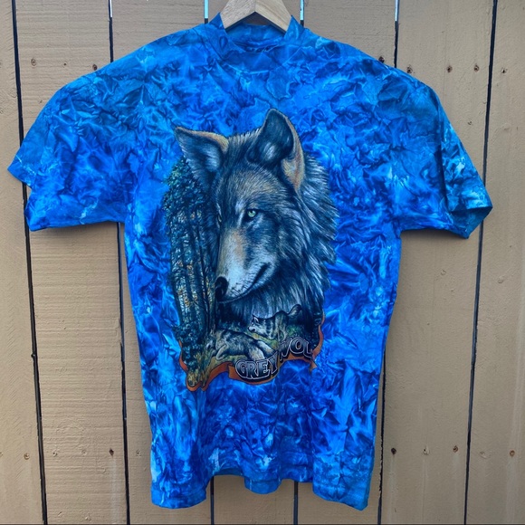 Jerzees Other - Vtg 90s Big Grey Wolf Custom Iced Tie Dye T-shirt